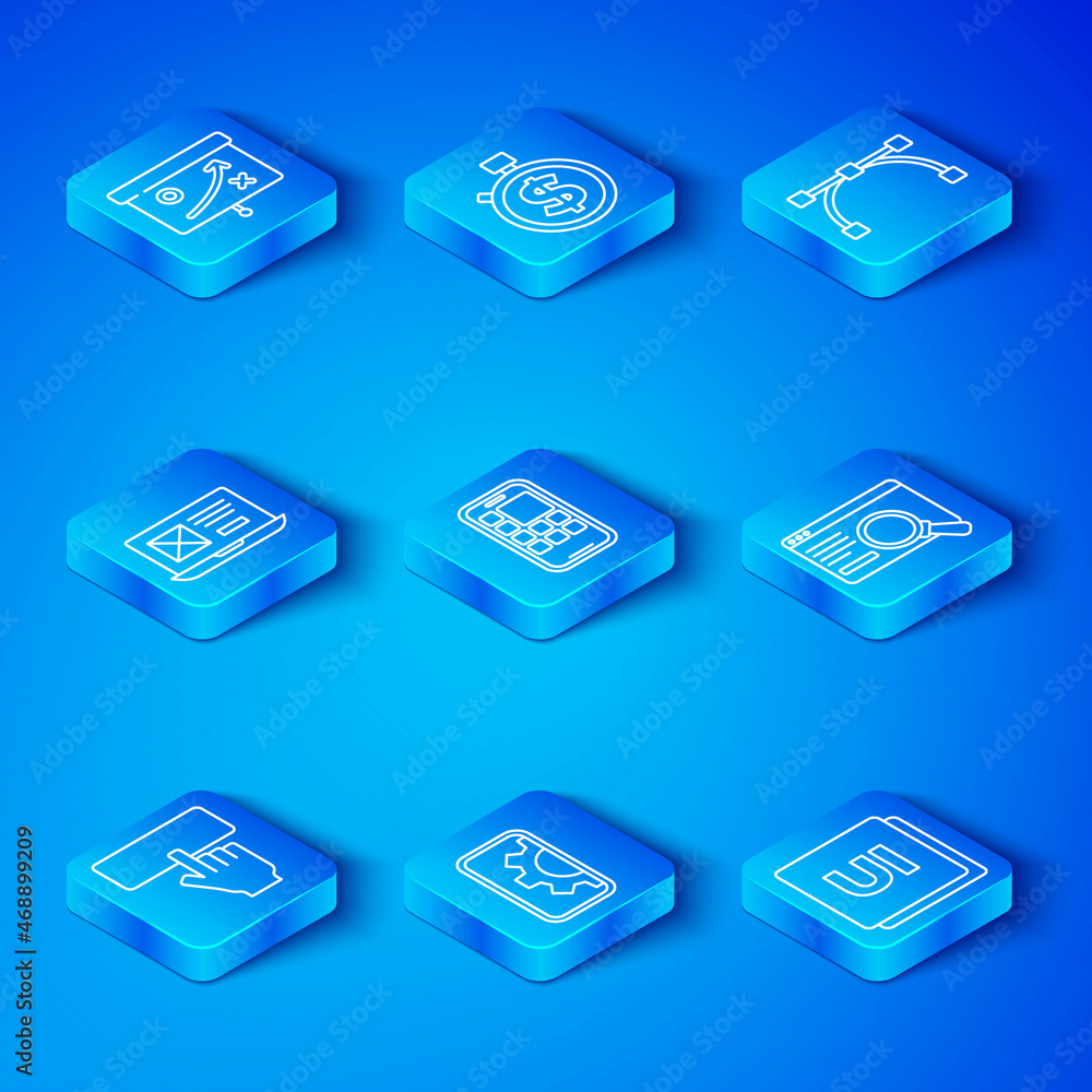 Poster set line keyboard, mobile apps, web development, ui or ux design, bezier curve, planning strategy co