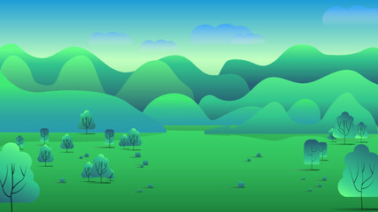 Hill tract area landscape view of the horizon merges with the sky