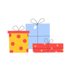 Set of gifts for Christmas, New Years and Birthday cards, typography poster, label, brochure, flyer, page, banner. Vector illustration in flat style.