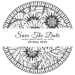 Save the date with mehndi flower. decoration in ethnic oriental, doodle ornament.