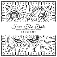 Save the date with mehndi flower. decoration in ethnic oriental, doodle ornament.