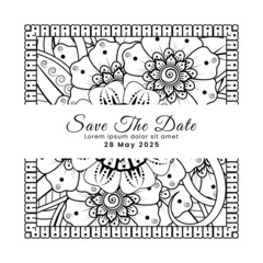 Save the date with mehndi flower. decoration in ethnic oriental, doodle ornament.