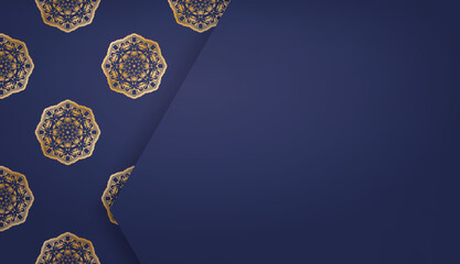 Dark blue banner with vintage gold ornament for design under logo or text