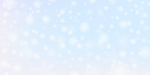 Naklejka na ściany i meble Snowfall Isolated on Holiday Blue Background in Realistic Style. Snowflake Fantasy Wallpaper.