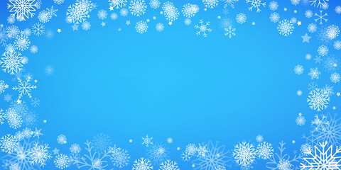 Naklejka na ściany i meble Winter Holiday Christmas Frame with Marvellous Snowflakes. New Year Wallpaper.
