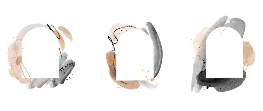 Abstract watercolor frame background vector.  Modern art with gold foil, Gold glitter and watercolor brush strokes. Vector illustration.