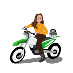 Naklejka na ściany i meble beautiful woman sitting behind the wheel of a motorcycle. Motorcycle helmet. Vector illustration
