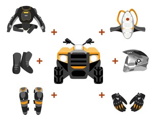 Clothes for ATV Motorcycle, snowboard, climber, Protection, Armor  Safety Gear, Back Protection. Vector art.  