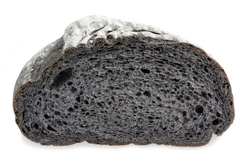 Organic homemade charcoal bread,  black bread, Sliced bread on white background with clipping path. Healthy homemade pastry. 