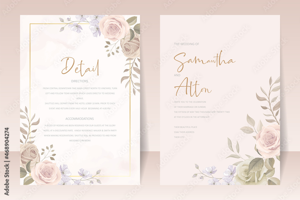 Wall mural Beautiful roses invitation card template