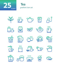 Tea gradient icon set. Vector and Illustration.