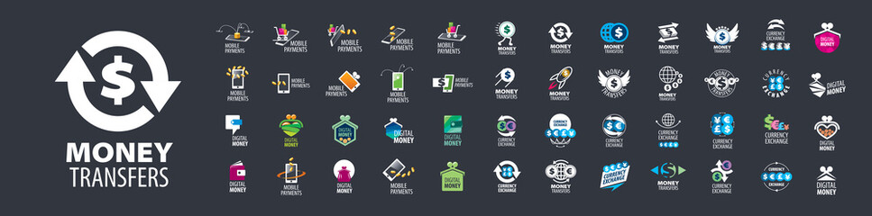 A set of vector Finance logos on a black background