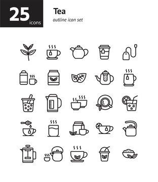 Tea outline icon set. Vector and Illustration.