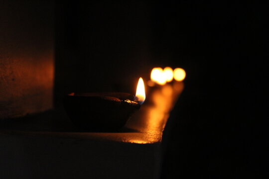 Artistic homemade clay oil lamps or karthikai deepam are in diwali and karthikai festivals in home