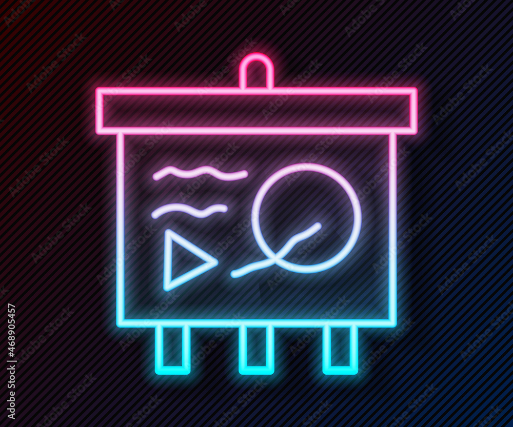 Poster glowing neon line scenario on chalkboard icon isolated on black background. script reading concept f