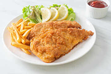 Homemade Breaded Weiner Schnitzel with Potato Chips