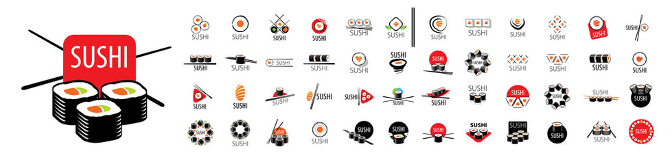 Set of vector Sushi logos on a white background