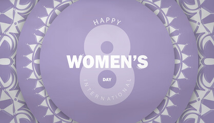 International womens day purple color flyer template with luxury white pattern