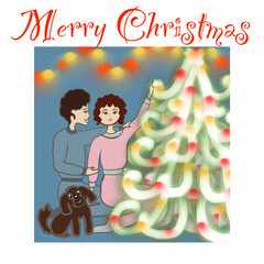 happy new year,merry christmas,happy holidays,happy 2022,christmas tree,family,husband,wife,dog,snow,hello winter,snow-covered house,christmas trees,snowflakes,snowy landscape,winter cozy landscape,wh