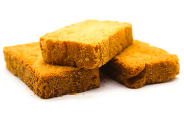 Crispy rusk on white background with selective focus