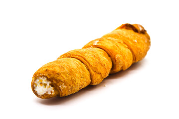 Puff cream Rolls on white background with selective focus