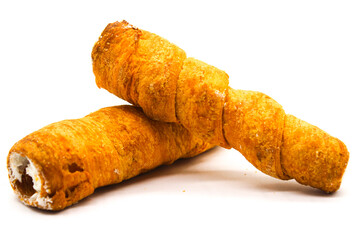 Puff cream Rolls on white background with selective focus