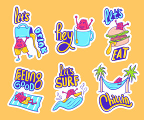 Colorful hand drawn cute character stickers