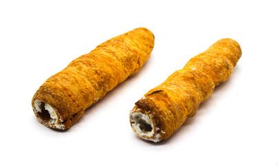 Puff cream Rolls on white background with selective focus