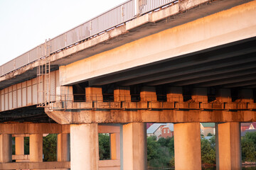 close-up of reinforced concrete bridge across the river