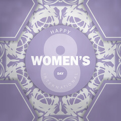 Postcard template international womens day purple color with vintage white ornament