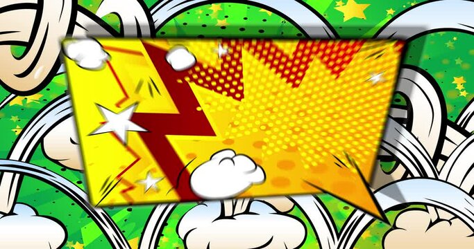 Animated Pop Art Background Cartoon. Comic Book Motion Poster for your intro. Moving retro manga comics effect. Colorful clip art.