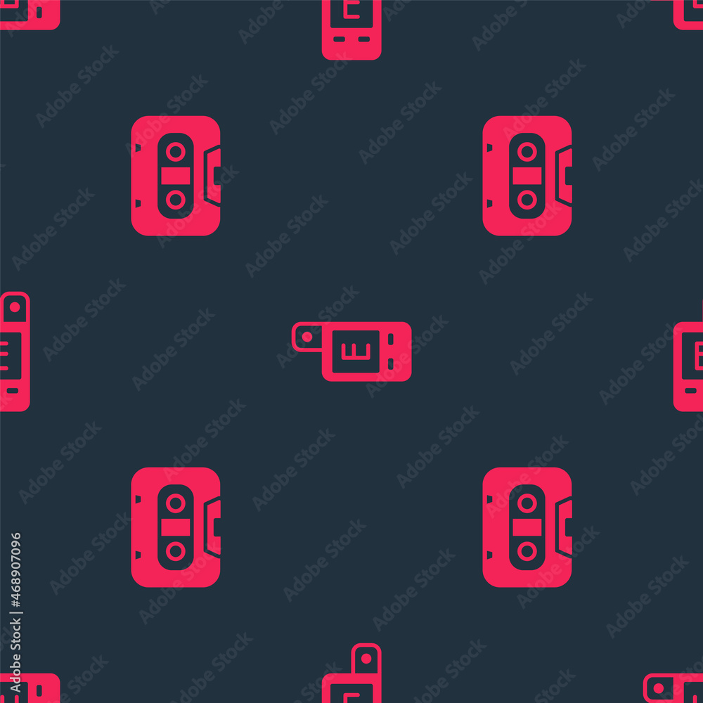 Poster Set Retro audio cassette tape and Light meter on seamless pattern. Vector