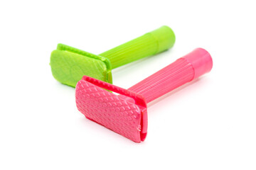 Razor on white background with selective focus