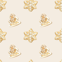 Hand drawn watercolor festive new year pattern. For wrapping paper, holiday background, napkins, New Year textiles, holiday decorations, cards and invitations
