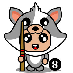 vector cartoon character mascot costume cute pet cat playing billiard