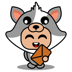 vector cartoon cute pet cat mascot costume character holding envelope