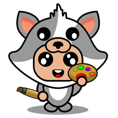 vector cartoon cute pet cat mascot costume character holding painter's tool