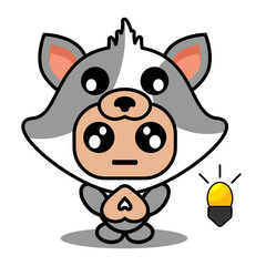 cute cat animal costume mascot cartoon character vector with light bulb