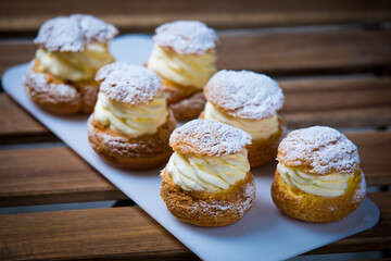 Homemade cakes and pies with different creams