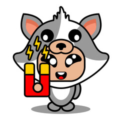 Fototapeta premium cute cat animal costume mascot cartoon character vector holding magnet
