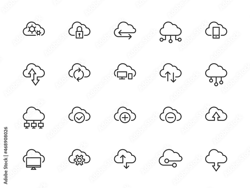 Poster set technology icon vector cloud computing connection. big data global server. line design symbol.