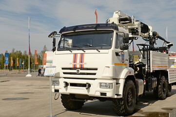 Emergency rescue vehicle of the Ministry of Emergency Situations of Russia on the KAMAZ chassis in the Military-patriotic Park of Culture and Recreation 