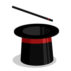 Magic hat with stick, vector illustration. Template for mystery trick effect in your design.