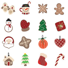 Isolated christmas and new year decorations. Vector flat illustrations