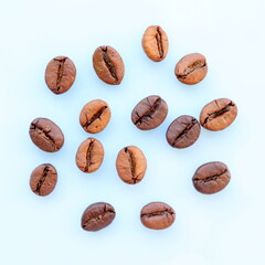 Coffee beans on white background. Top view.