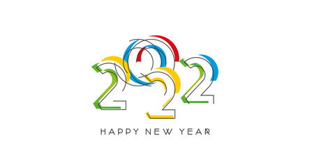2022 New Year Eve modern trendy line design numbers with abstract colorful shapes on white isolated background