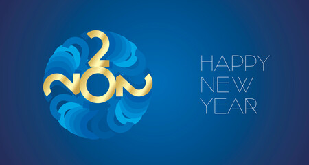 Abstract life wheel of new year 2022 golden blue colors and ultra light typography background greeting card