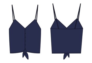 Ladies bra tops Technical fashion flat sketch vector navy color template Front,  back. Women's underwear top design Apparel template isolated on White background  Girls Unisex Top CAD illustration