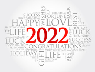 Obraz premium 2022 year greeting word cloud collage, Happy New Year celebration greeting card