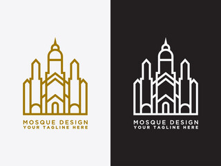 Creative illustration of the set mosque in line style. Islamic Day Celebration. - Vector 